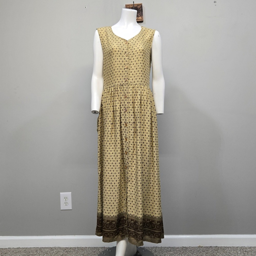 Womens Vintage 90s Maxi Dress Medium Prairie Grunge Pockets Cottage Western Boho